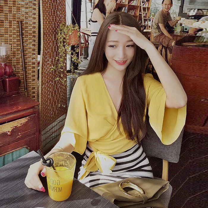 new fashion brand summer style Women's Clothing Blouses sexy crop top v-neck chiffon Shirts Bow Bandages Female solid tops | Женская