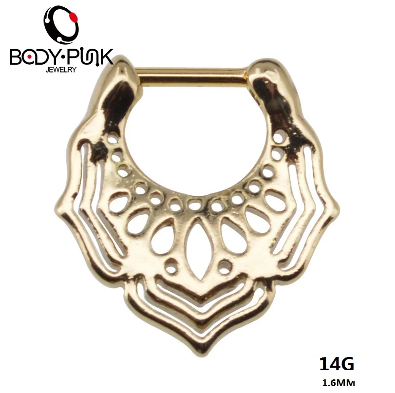 Тело панк Золотое кольцо в нос Перегородка пирсинг кликер обруч Мандала Feminino Daith шпилька для носа SPT 004 - Окраска металла: 14G