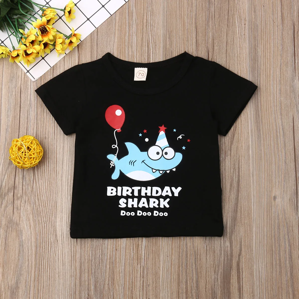 От 0 до 4 лет Детская Хлопковая футболка с короткими рукавами и рисунком акулы для