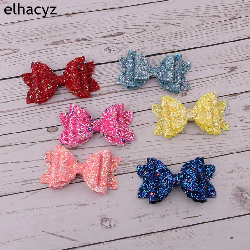 

2Pcs Girls Hair Clips Hair Bow Hairpins Barrettes Glitter Hairclips Sparkly Sequins 3Inch Hairbow Hairgrip Three Layer Headwear
