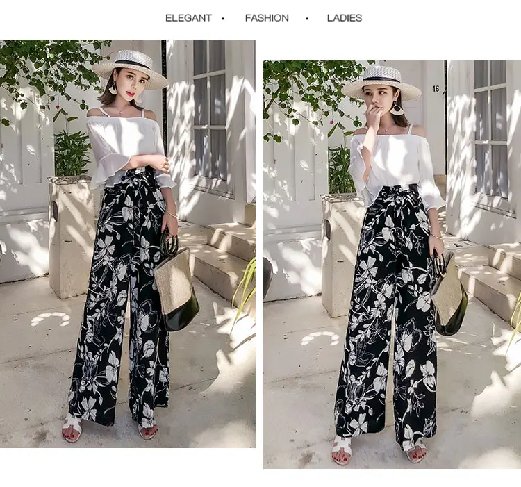 Летние новые винтажные Свободные Штаны Boho с высокой талией, свободные длинные женские брюки с цветочным принтом, повседневные женские пляжные штаны для отдыха