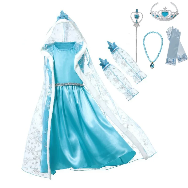 Dress with Acc 03 VOGUEON/костюм Снежной королевы с накидкой и нарукавником для девочек; Детский костюм принцессы Эльзы для костюмированной вечеринки; цвет синий; костюм на Хэллоуин; От 2 до 10 лет - Цвет: Dress with Acc 03