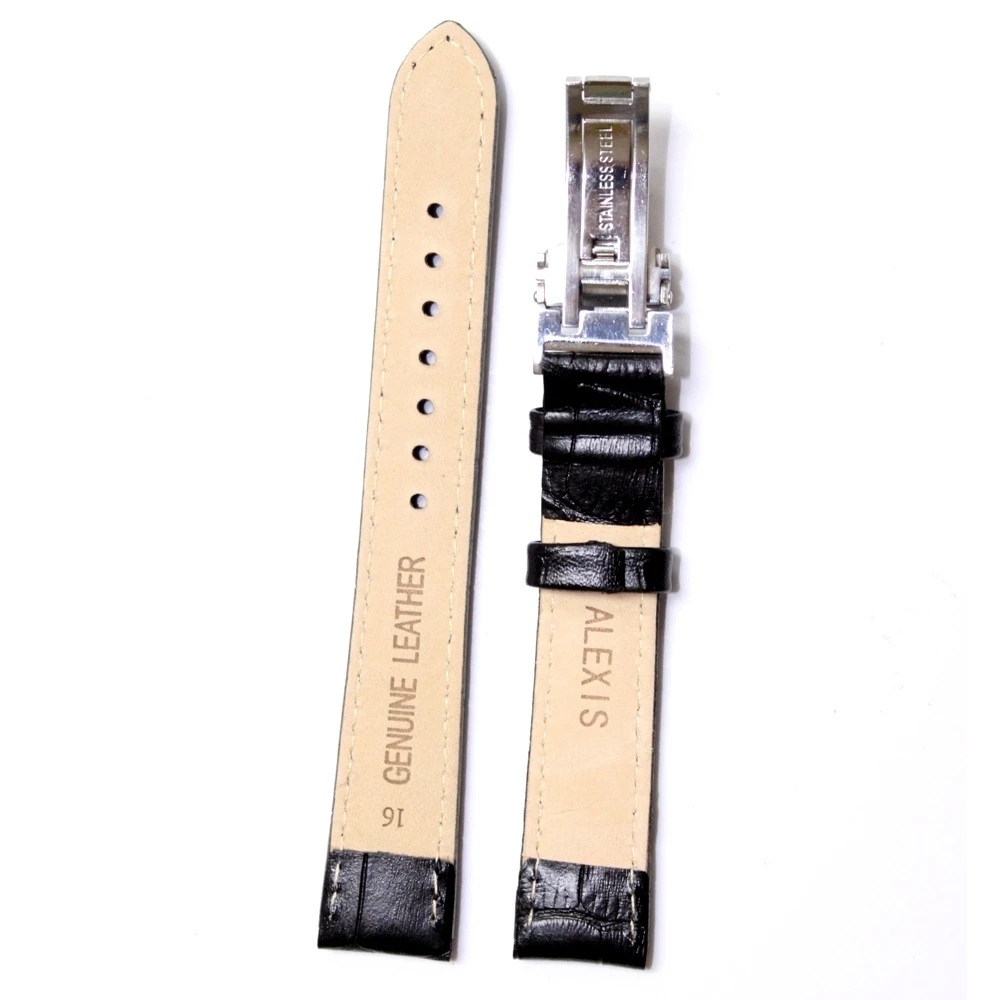 16 мм черный ремешок для часов из натуральной кожи унисекс Croco WB1037D16GB|watch band strap|band