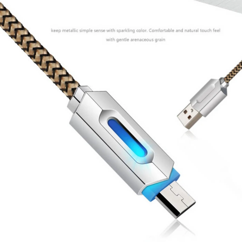 100 см светодиодный Micro USB кабель из цинкового сплава и нейлона для быстрой зарядки
