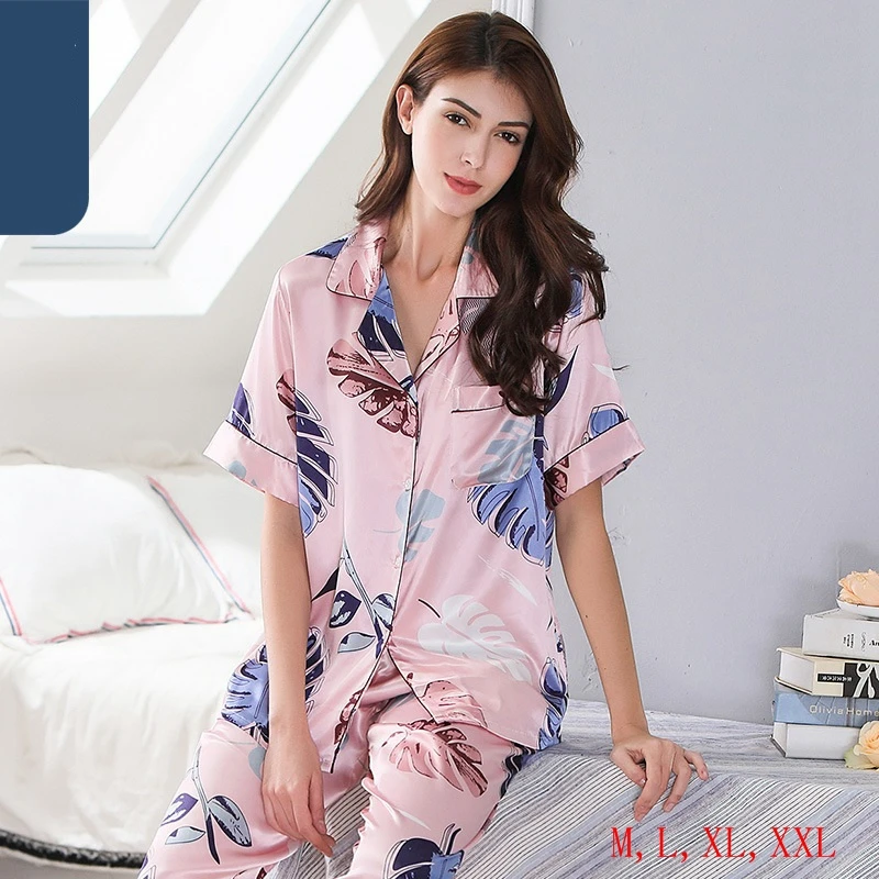 Шелковая атласная пижама Smmoloa летняя сексуальная с цветочным принтом | Женская