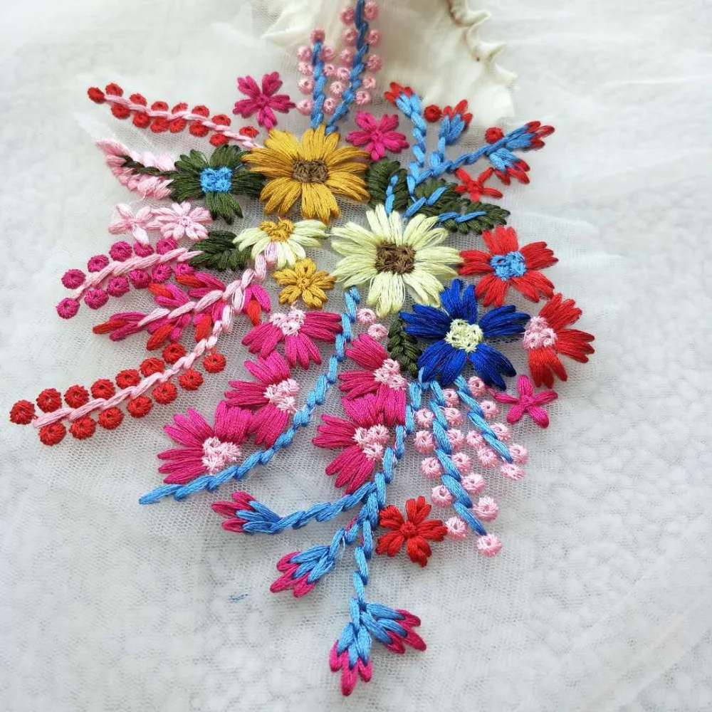 Сетчатая ручная вышивка Цветочная ткань из органзы нашивка тканевый аксессуар