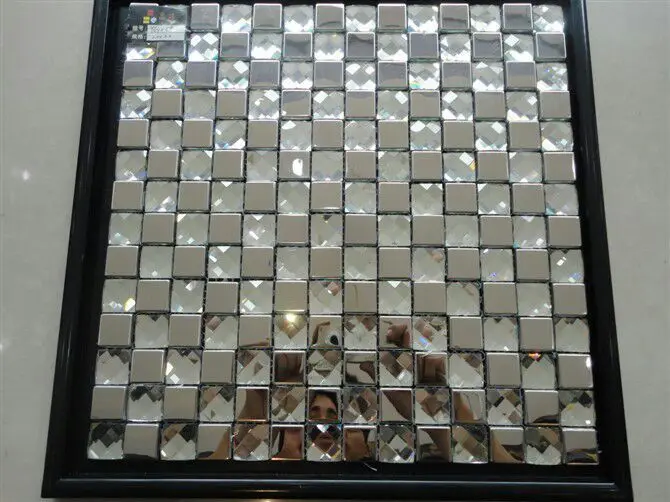 

Glossy pure silver 13faced diamond mosaic glass art mosaic mixed metal tile white tiles C5B015-12