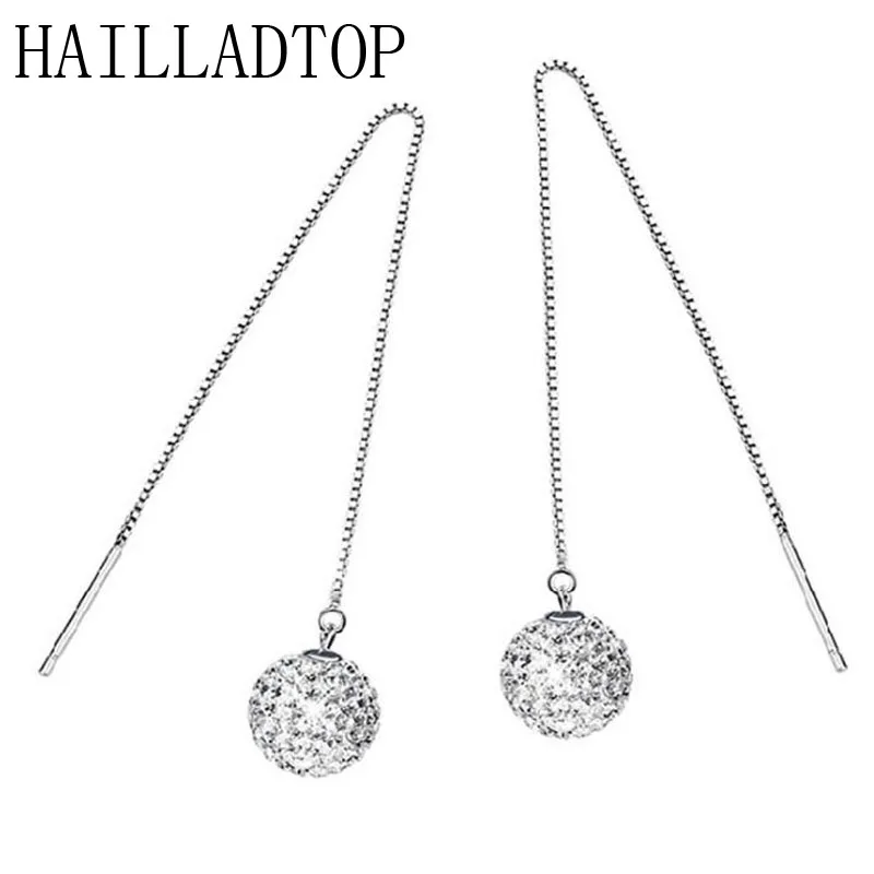 

Fashion Women Girl Long Chain Drop Earrings Silver Plated Shambhala Ball Cross Chain Crystal Beads Chain Earrings Hot Sale