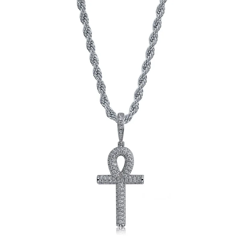Подвеска в стиле хип хоп Ankh крест AAA CZ камень проложили Bling Iced Out подвески ожерелья