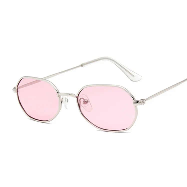 SilverPink Полигональные Солнцезащитные очки женские роскошные Ретро Металлические солнцезащитные очки Женские винтажные зеркальные очки UV400 - Цвет линз: SilverPink