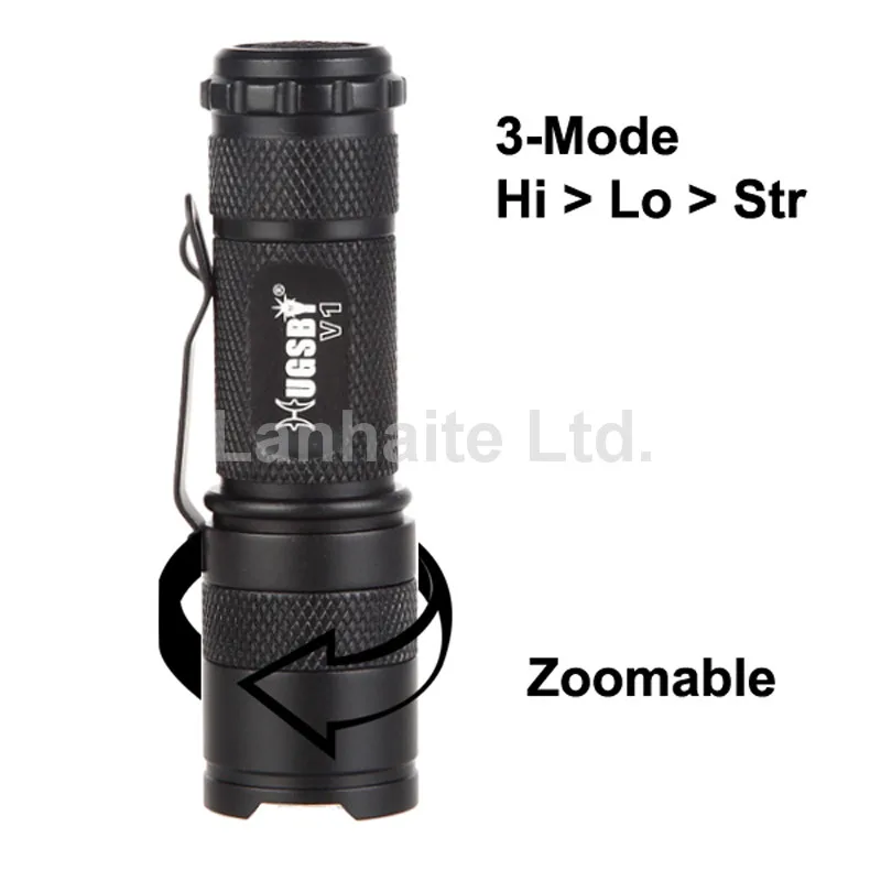Светодиодный фонарик Hugsby V1 Cree XP-E2 R3 140 люмен 3 режима масштабируемый черный
