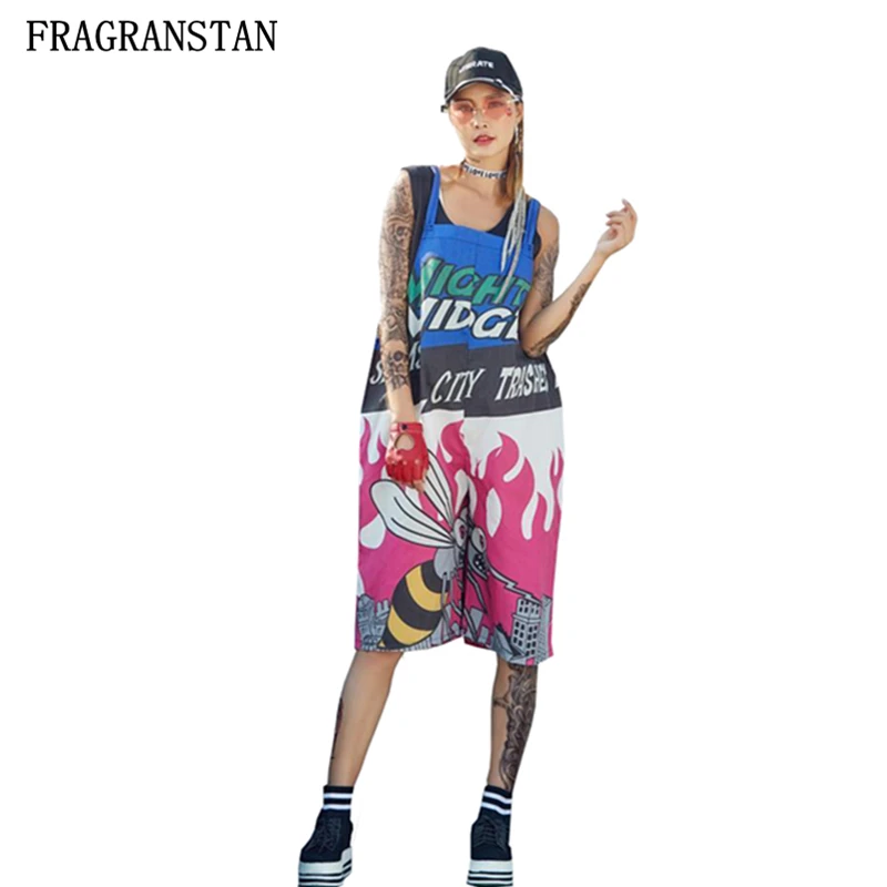 2018 женские летние новые комбинезоны комбинезон размера плюс с мультяшным