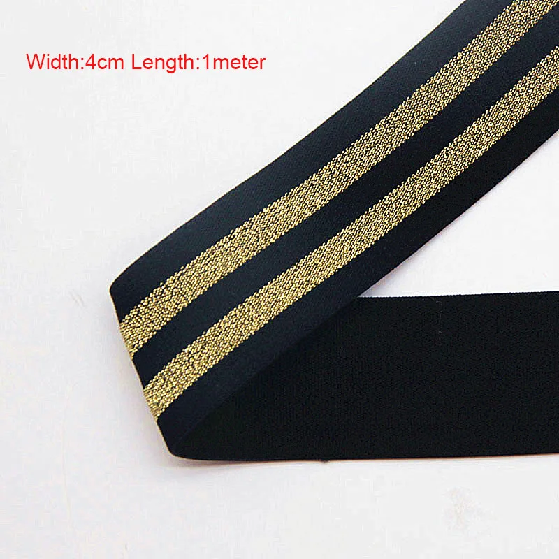 4cm Black Gold 1Mete Золотые, серебряные полосы резинки 40 мм эластичная лента для одежды сумки брюки эластичная резина 4 см тесьма DIY Швейные аксессуары - Цвет: 4cm Black Gold 1Mete
