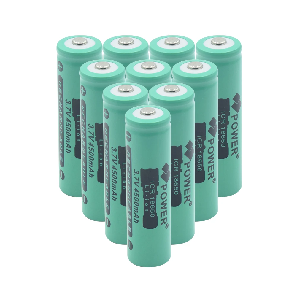 10 PCS Перезаряжаемый ICR 18650 литиевый высокомощный аккумулятор 3,7 V 4500 mAh для светодиодный фонарик - Цвет: 10 PCS