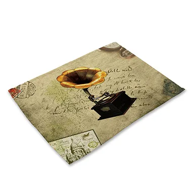 Retro Print Mat 01 Ретро Мультфильм автомобиль граммофон принт бар обеденный стол коврик для напитков подставки Manteles индивидуальное изготовление ящика лайнер подставка под тарелку - Цвет: Retro Print Mat 01