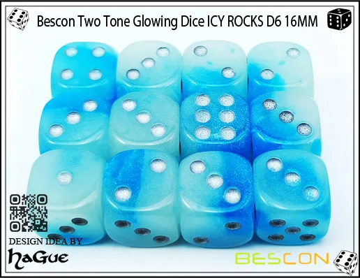 Bescon двухцветные Светящиеся Кости D6 16 мм 12 шт набор ледяных камней, 16 мм шестигранники(12) блок Светящиеся Кости