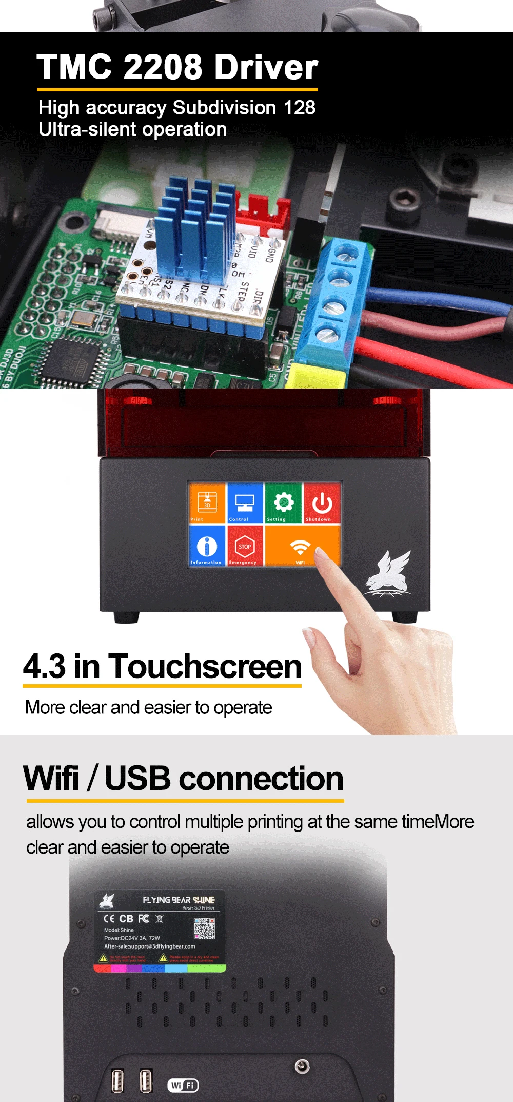 Новейший Flyingbear Shine UV Смола DLP 3d принтер цветной сенсорный экран 2560*1440 lcd Высокоточный SLA WiFi размера плюс