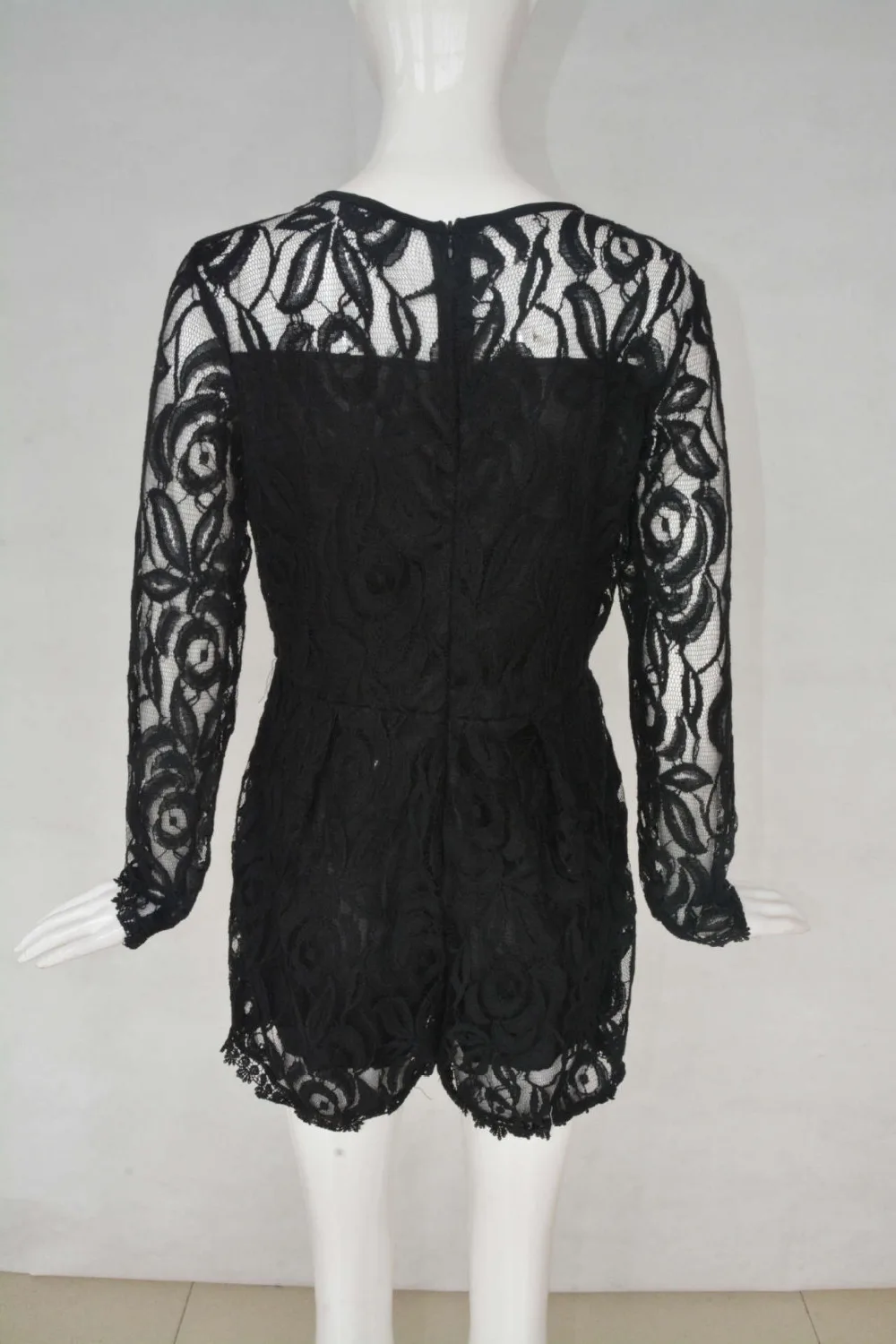 Однотонные Ажурные кружевные комбинезоны с длинным рукавом женский комбинезон