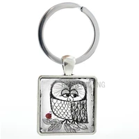 new vintage pencil art owl and ladybug keychain cute bird insect charms men women key chain ring holder interesting jewelry aa47