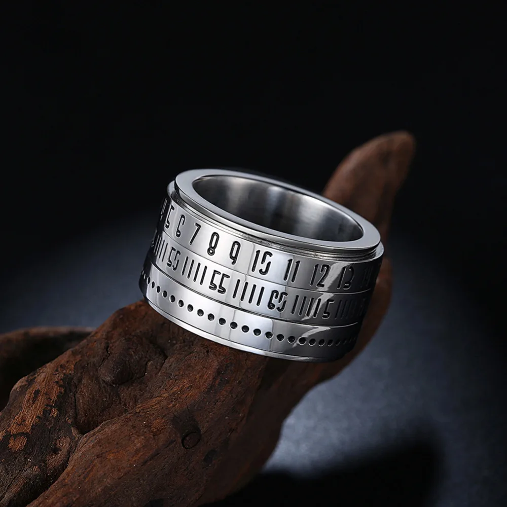 Unique Men's Rings Spinner Pure Titanium Stainless Steel Rotate The Roman Alphanumeric Ring For Man anel masculino | Украшения и