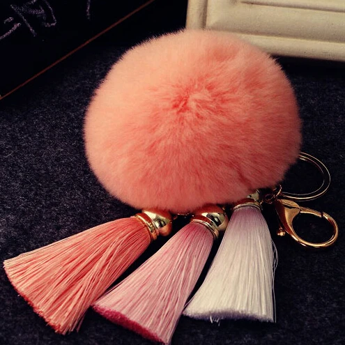 

Colorful High Quality Fur Brand Bag Keychain Pompon Car Keyring Rabbit Fur Ball Keychain Fur Brand Charms Keychain Fur Key rings