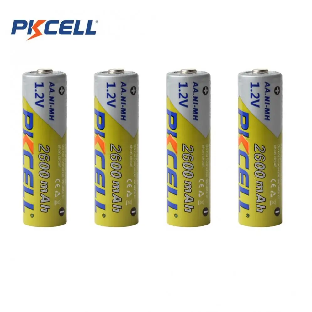 4 шт./лот Pkcell 1,2 V AA Ni-MH 2600mAh аккумуляторные батареи большой емкости набор батарей с 1000 циклом