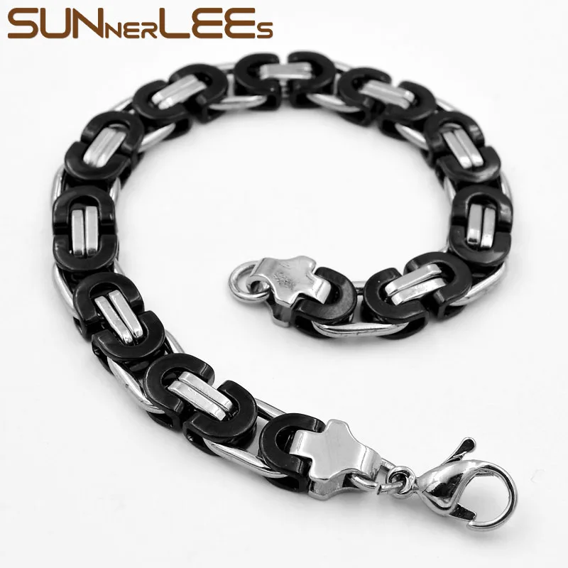 SUNNERLEES 316L браслет из нержавеющей стали 6 мм~ 11 мм коробка, византийские звенья Цепочка Золото Серебро Черный для мужчин женщин ювелирные изделия подарок SC07 B
