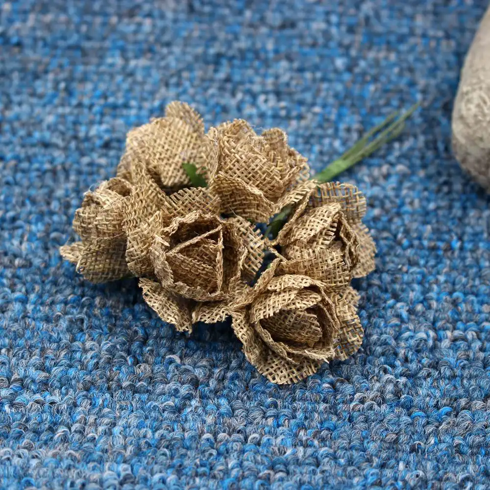brown 6 шт. белье для Сельской Местности Роза искусственный, созданный вручную цветок для Свадебная вечеринка домашний праздничный украшения Брак Флорес для рукоделия с цветочным узором - Цвет: brown