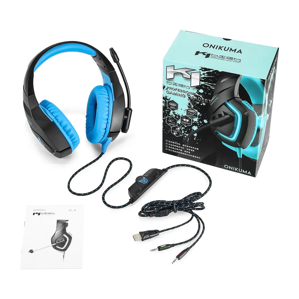 ONIKUMA PC Gaming Headset для PS4 XBOX One 3 5 мм стерео USB светодиодный наушники с всенаправленный
