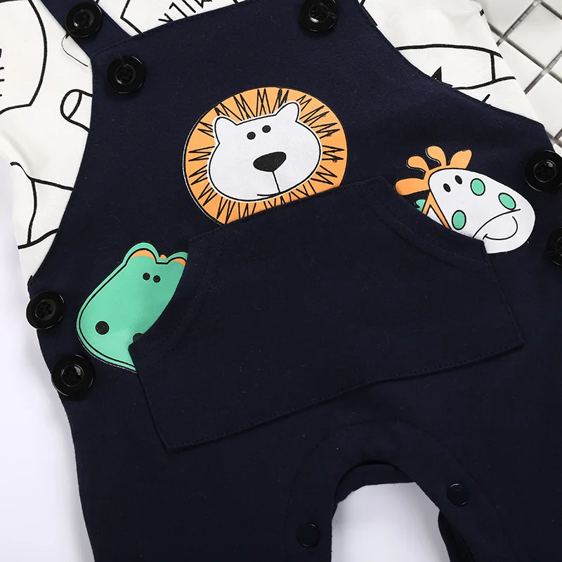 NAET cher 2018 Newborn Baby Boys Clothes Sets Summer Cartoon Clothing Set Bebe Cotton Shirt+Strap Pants Infant Suit |