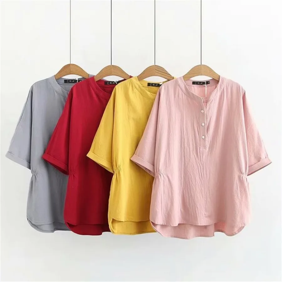 Льняные и хлопковые футболка Для женщин Modis Повседневное свободные Camiseta Mujer