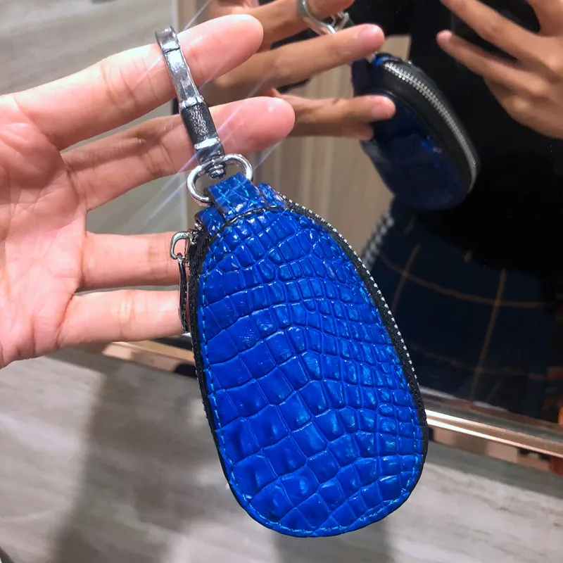 Blue Key Holder CAJIFUCO настоящая крокодиловая кожа кошелек с держателем ключа от машины кожа питона ключ органайзер змеиная кожа Кошелек страуса зерна Автомобильный ключ кошелек кольцо - Цвет: Blue Key Holder