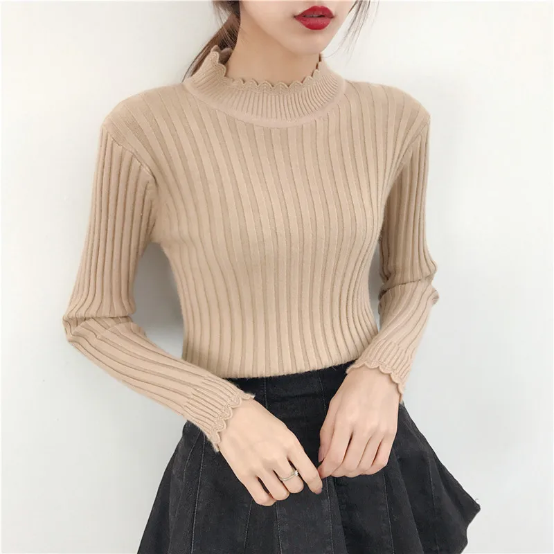 Women's Clothing Fashion Turtleneck Solid Pullover Sweaters High Elastic Slim Bottoming Knitted Female Jumpers sw0039 | Женская