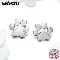 wostu hot sale real 925 sterling silver cute dog footprints tiny stud earrings for women party s925 silver jewelry gift fie407