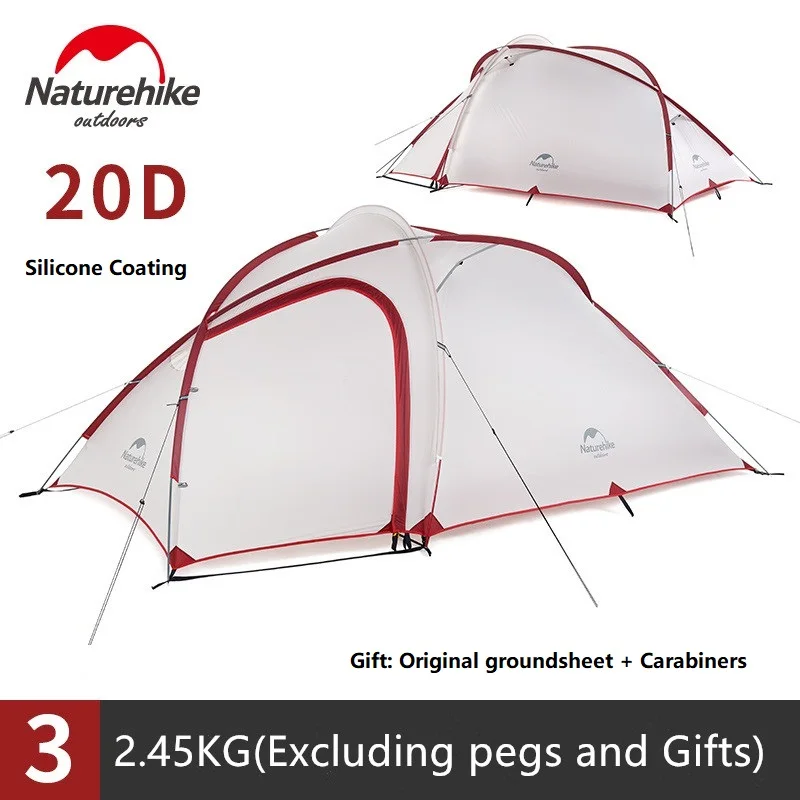 Naturehike Hiby Семья палатка 20D силиконовая ткань Водонепроницаемый двойной-Слои 3 человек 4 сезон один номер один зал - Цвет: 20D Gray 3 Person