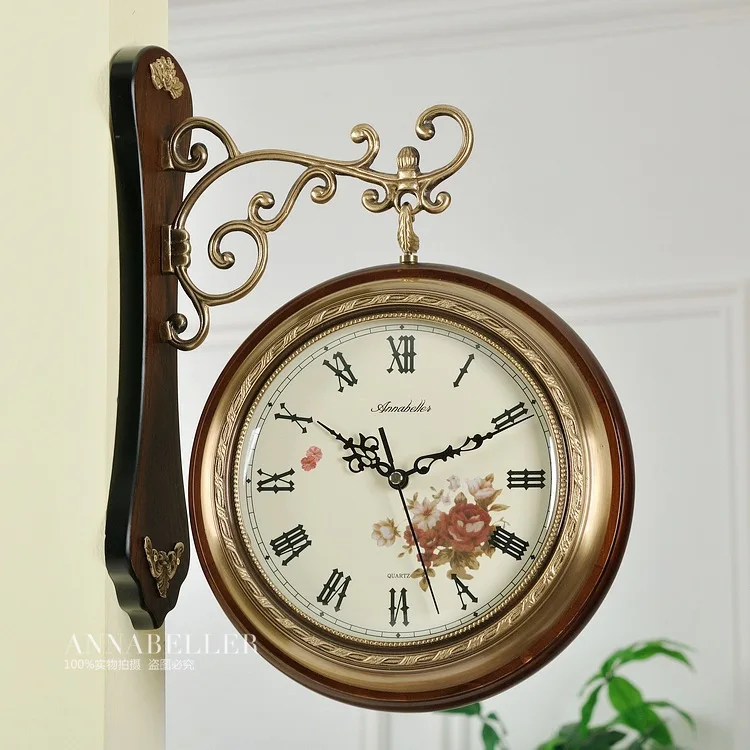 Copper town house on both sides of the watch pastoral sided clock high-grade western style living room hanging Zhong Chaojing so | Дом и сад