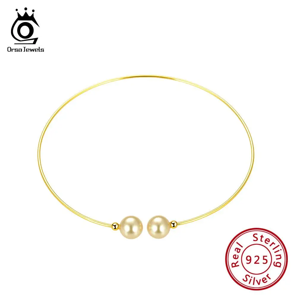 ORSA JEWELS новейшие золотые жемчужные браслеты для женщин из чистого 925 пробы серебра, модные вечерние браслеты, подарок, хорошее ювелирное изделие, SB50-G