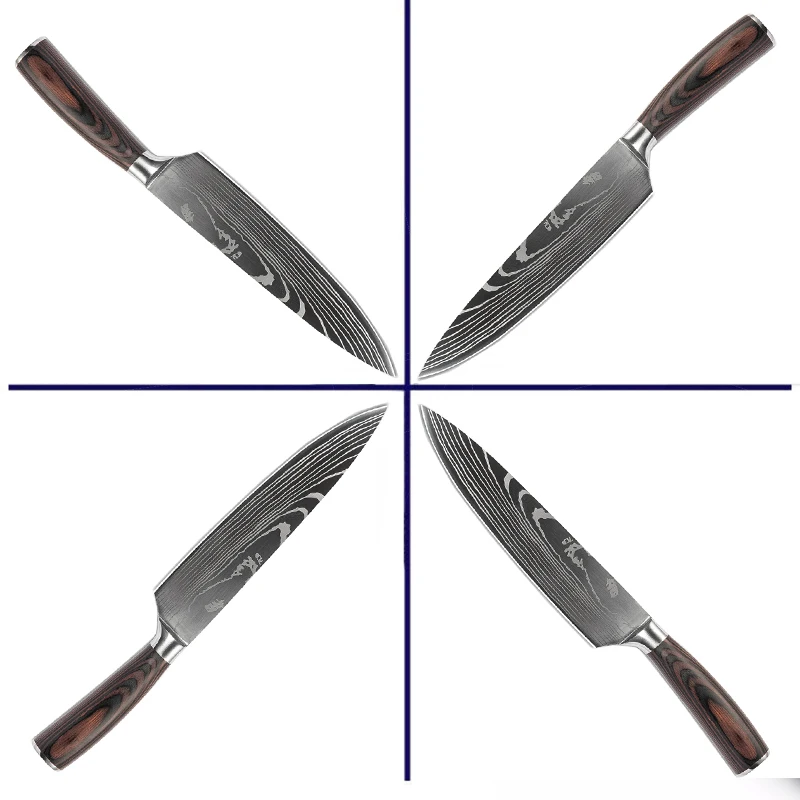 Grandsharp 8 Inch Chef Kitchen Knife Laser Damascus Pattern Stainless Steel Tools with Credit Card Gift | Дом и сад