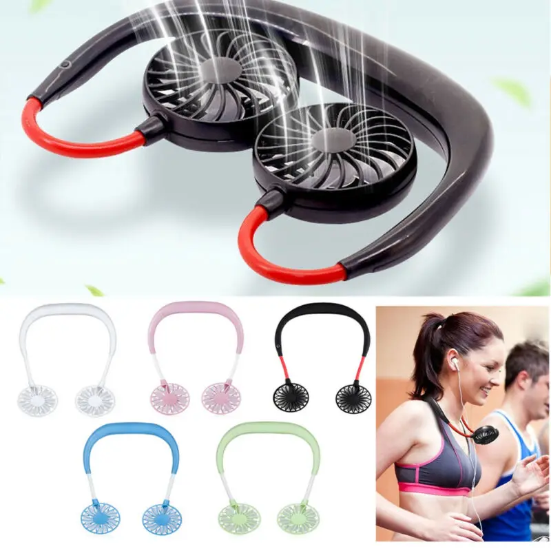 USB Rechargeable Wearable Portable Hand Free Neckband Fan Personal Mini Neck Double Fans 3 Speed Adjust For Home Office Outdoor |