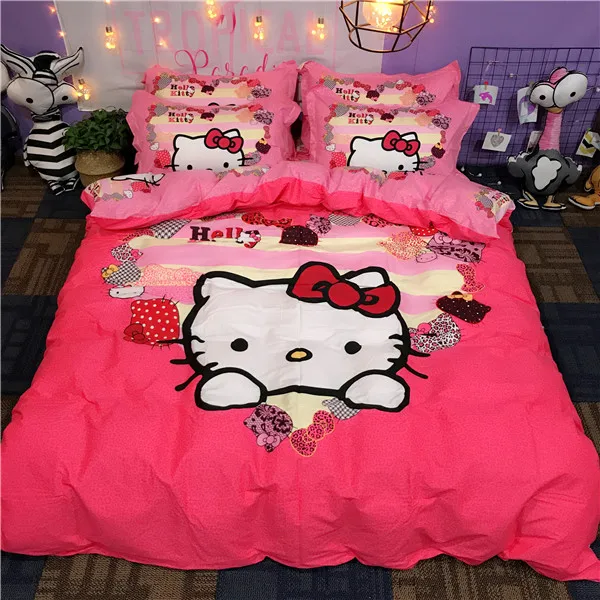 style3 Набор постельного белья из хлопка с рисунком hello kitty, пододеяльник, простыня, наволочка, мягкий, розовый, белый, клубника, король, королева, размер, Комплект постельного белья - Цвет: style3