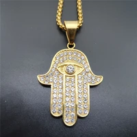 hip hop iced out full rhinestones hamsa hand of fatima pendant necklace for womenmen bling jewelry collier femme 2018