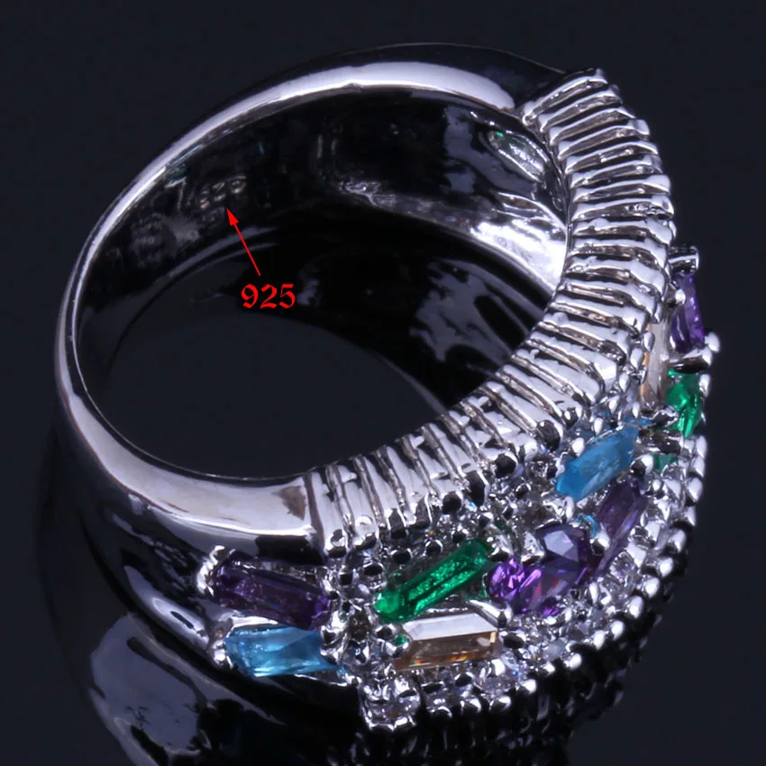 Prominent Multigem Multicolor Sky Blue Cubic Zirconia Silver Plated Ring V0551 | Украшения и аксессуары