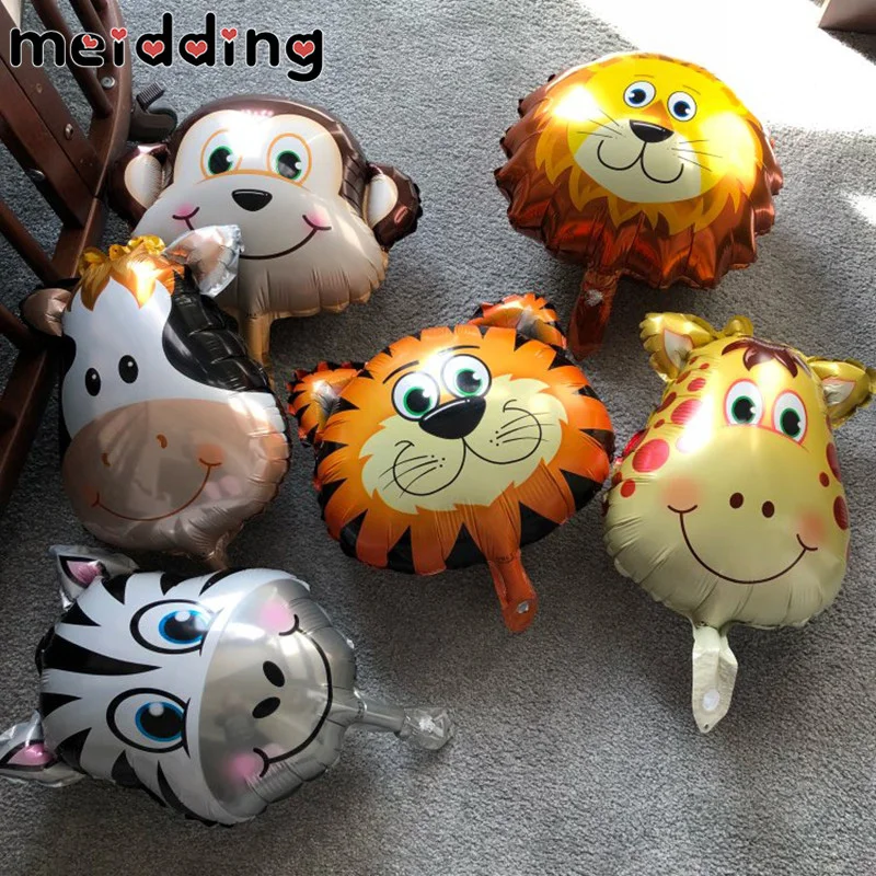 

1set Animal Head Foil Balloons Tiger Monkey Lion Helium Globos Stand Birthday Party Farm Theme Latex Decor Supplies Child Toys