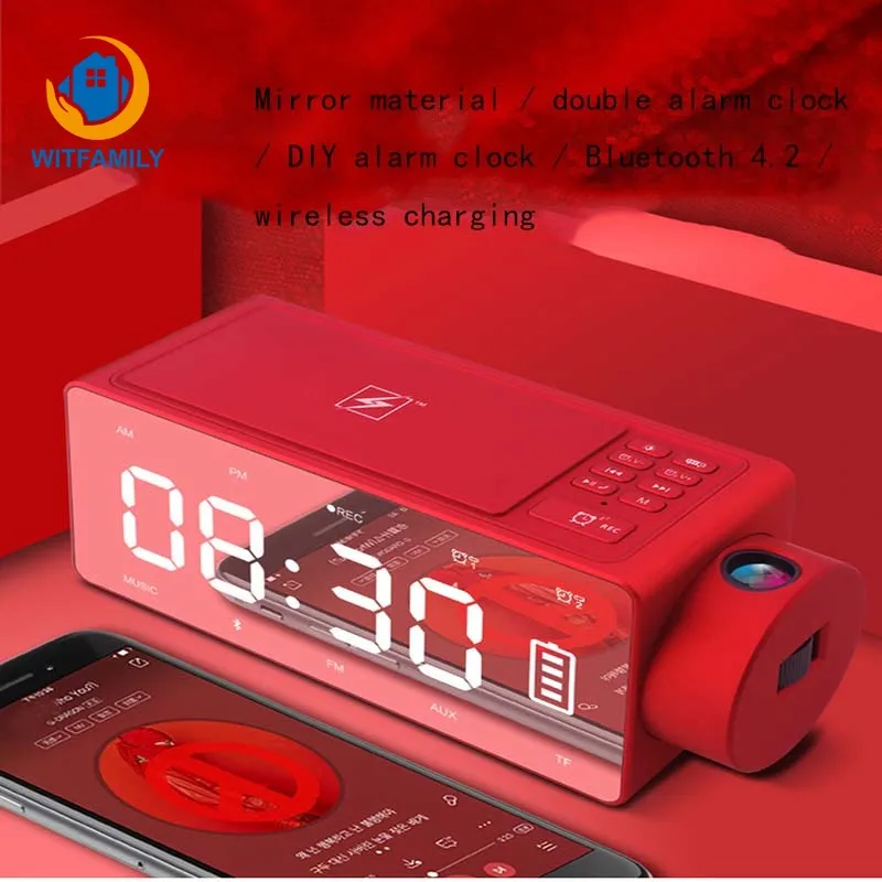 Беспроводная зарядка Bluetooth умный динамик проекционный будильник TF карта fm радио