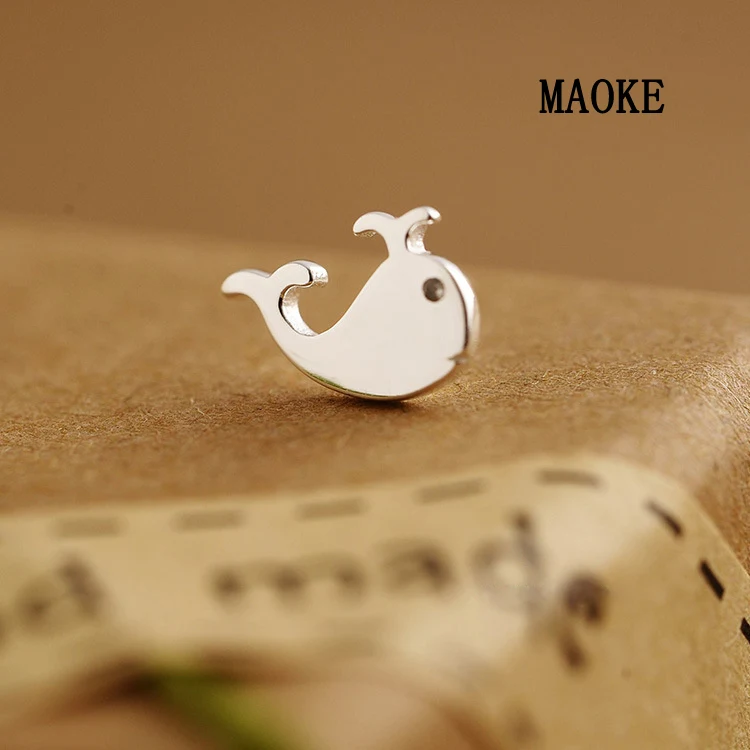 Promotions 925 White Fungus Accessories Korean Cartoon Whale Pure SV Ear Studs Fashion Jewelry for Women's Gifts | Украшения и