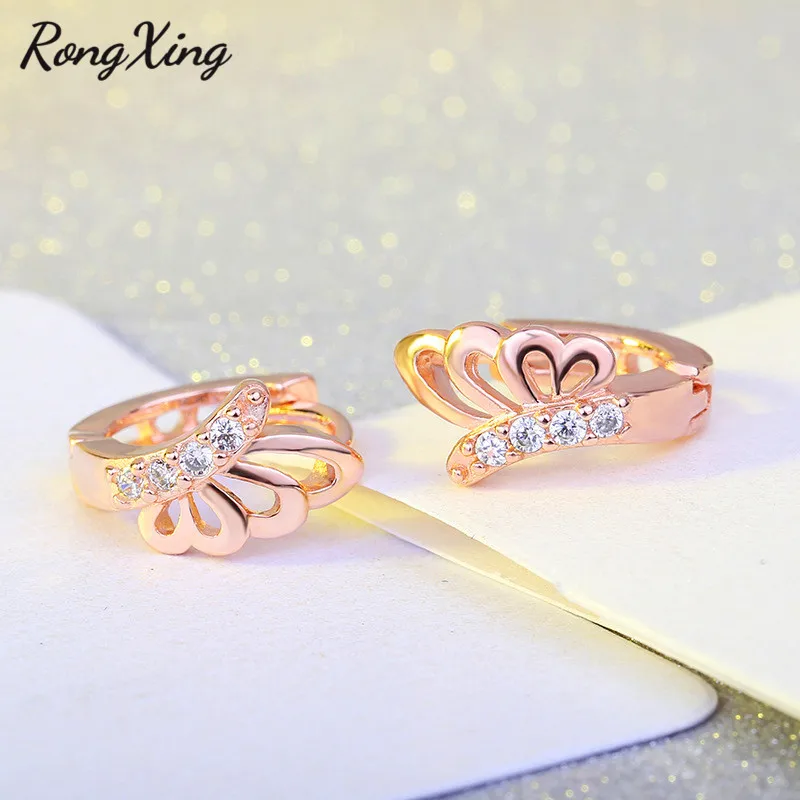 RongXing уникальные серьги-кольца с бабочкой для женщин розовое золото заполненные