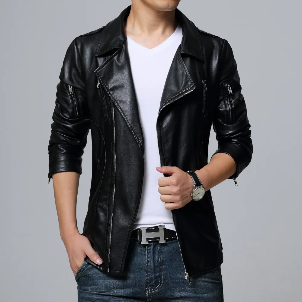 LONMMY Leather jacket men Oblique zipper PU Suede windbreaker mens leather coat Outerwear Slim fit Red 2018 Autumn Spring | Мужская