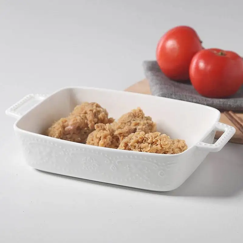 Baking tray baking bowl ceramic dish oven double ears square roast cheese Western food plat | Дом и сад