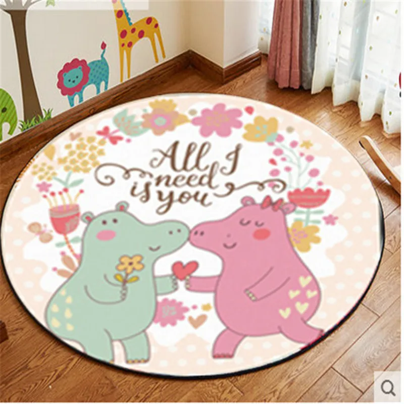 Home decor kids bedroom colorful animal carpet cat deer Children round play mat cartoon rugs tapis computer chair mats |