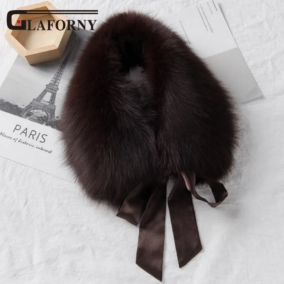 Glaforny 2018 корейские женские меховые ошейники с лентой из натурального меха енота